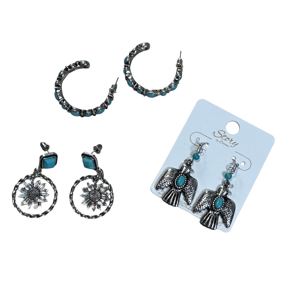 Story by Davinci Earring Set Women OS Turquoise Silver Southwestern Boho 3 Pairs
